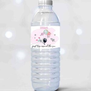 2 editable outer space water bottle labels galaxy party decor girl space 1st birthday first trip around the sun printable template corjl 0366 1