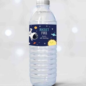 2 editable outer space water bottle labels rocket fuel labels boy space birthday astronaut galaxy space decor printable template corjl 0259 1