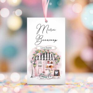 2 editable paris birthday favor tag merci beaucoup french patisserie parisian cafe french baby shower gift tag digital corjl template 0441 1