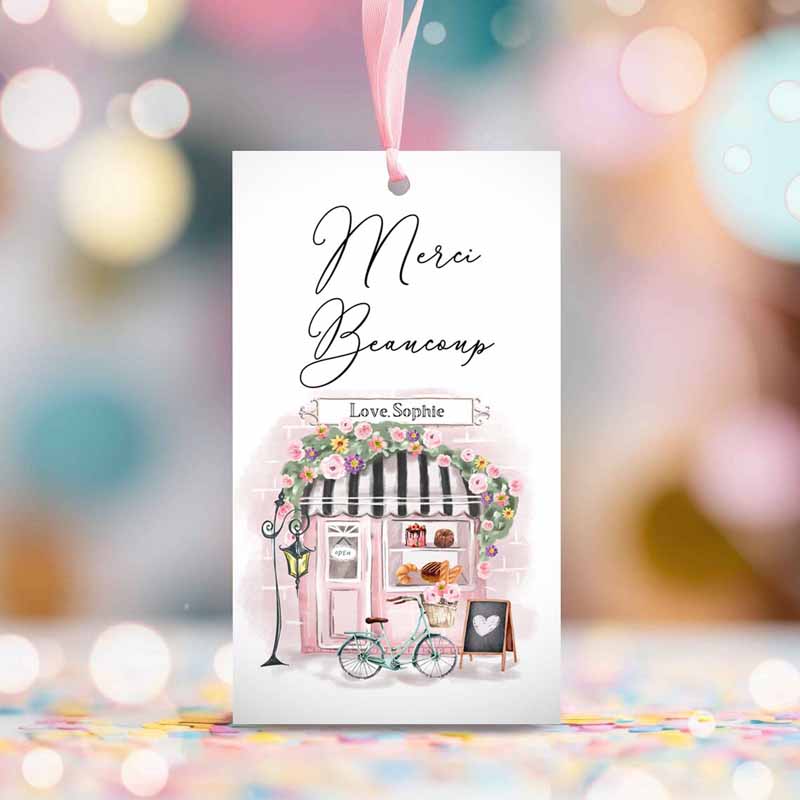 2 editable paris birthday favor tag merci beaucoup french patisserie parisian cafe french baby shower gift tag digital corjl template 0441 1