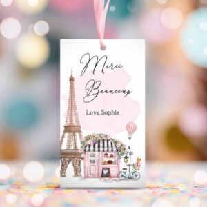 2 editable paris birthday favor tags merci beaucoup french patisserie parisian cafe french baby shower gift tag digital corjl template 0441 1
