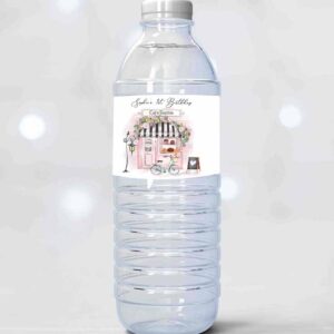 2 editable paris birthday party water bottle labels paris french party decor girl french patisserie pink floral printable template corjl 0441 1