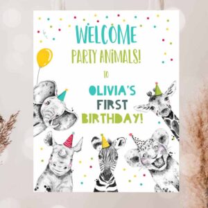 2 editable party animals birthday welcome sign safari animals sign welcome jungle sign birthday animals boy corjl template printable 0390 1
