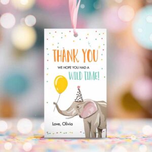 2 editable party animals favor tags wild one animals thank you tags safari zoo animals birthday wild time gift elephant tag digital corjl template 0142 1