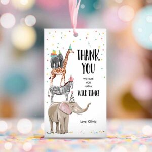 2 editable party animals favor tags wild one animals thank you tags safari zoo animals birthday wild time gift tag digital corjl template 0142 1