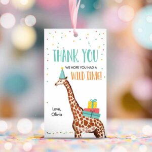 2 editable party animals favor tags wild one animals thank you tags safari zoo animals birthday wild time giraffe gift tag digital corjl template 0142 1