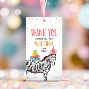 2 editable party animals favor tags wild one animals thank you tags safari zoo animals birthday wild time zebra gift tag digital corjl template 0142 1