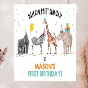 2 editable party animals welcome sign party animal sign zoo safari welcome jungle sign birthday animals boy template printable corjl 0142 1