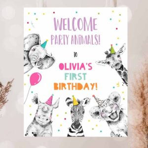 2 editable party animals welcome sign party animal sign zoo safari welcome jungle sign birthday animals girl template printable corjl 0390 1