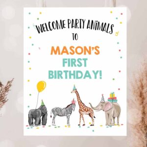 2 editable party animals welcome sign party animals sign zoo safari welcome jungle sign birthday animals boy template printable corjl 0142 1