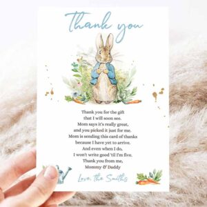 2 editable peter rabbit baby shower thank you card boy blue rustic peter rabbit spring bunny baby shower digital corjl template printable 0351 1