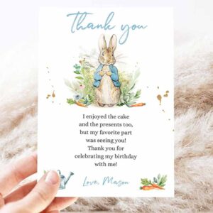 2 editable peter rabbit birthday thank you card blue boy baby shower rustic peter rabbit spring bunny digital corjl template printable 0351 1