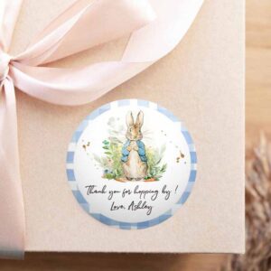 2 editable peter rabbit favor tags tags bunny thank you tags round boy baby shower labels thanks hopping by printable download corjl template 0351 1