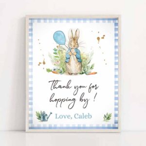 2 editable peter rabbit thank you sign boy birthday baby shower thank you hopping by rabbit watercolor bunny template corjl printable 0351 1