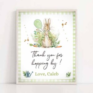 2 editable peter rabbit thank you sign neutral birthday baby shower thank you hopping by rabbit watercolor bunny template corjl printable 0351 1