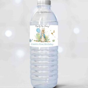 2 editable peter rabbit water bottle label peter rabbit party decor bunny birthday rustic watercolor boy blue printable template corjl 0351 1