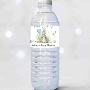 2 editable peter rabbit water bottle labels peter rabbit party decor bunny baby shower birthday rustic boy blue printable template corjl 0351 1