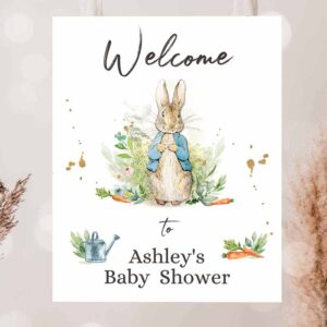 2 editable peter rabbit welcome sign boy baby shower welcome peter rabbit watercolor bunny boy blue printable template corjl printable 0351 1