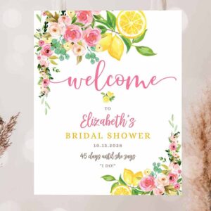 2 editable pink floral lemon bridal shower baby shower sprinkle welcome sign yard sign 1