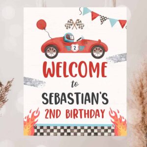 2 editable race car welcome sign two fast birthday party welcome sign red race car 2nd birthdaygrowing up two fast party instant download vr 1