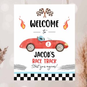 2 editable racing birthday welcome sign race car birthday sign two fast two curious 2nd birthday red boy decor template corjl printable 0424 1