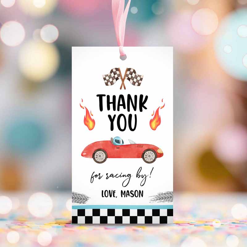 2 editable racing favor tag race car birthday thank you label two fast 2 curious gift tags red race cars 2nd template corjl printable 0424 1