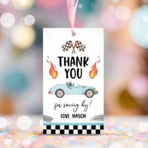2 editable racing favor tags race car birthday thank you label two fast 2 curious gift tags blue race cars 2nd template corjl printable 0424 1