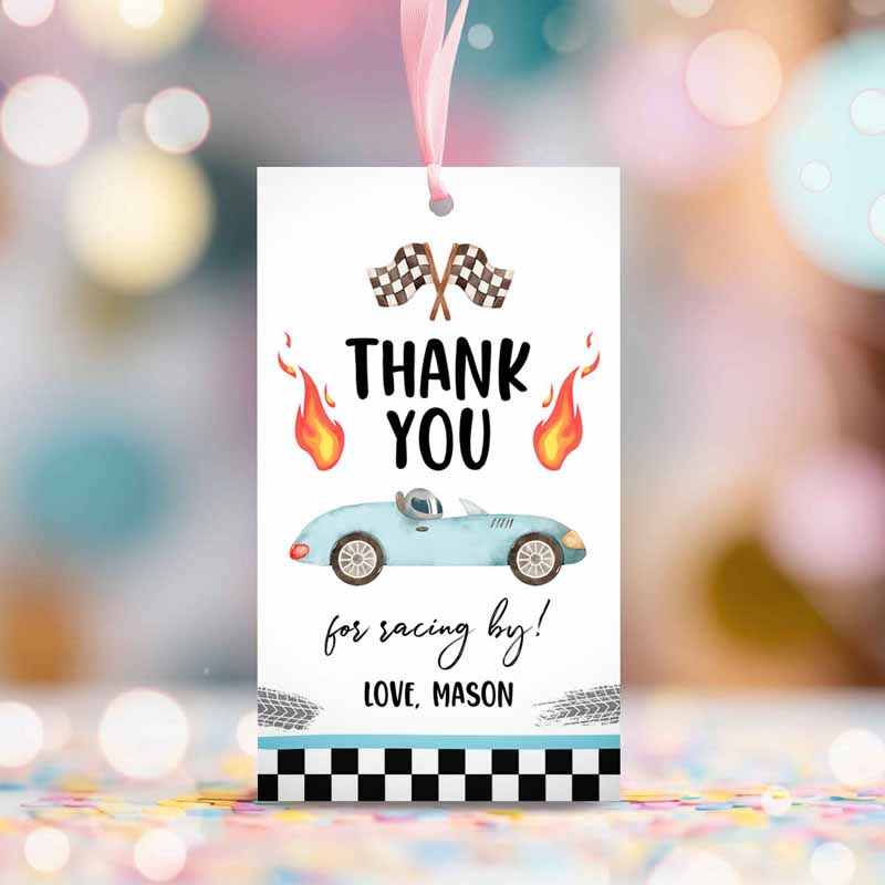 2 editable racing favor tags race car birthday thank you label two fast 2 curious gift tags blue race cars 2nd template corjl printable 0424 1