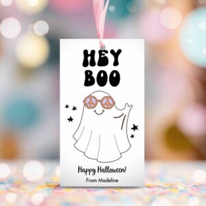 2 editable retro halloween favor tags hey boo gift tags costume party trick or treat favor tags school classroom download printable corjl 0261 1