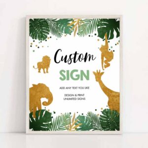 2 editable safari animals custom sign birthday table sign decor jungle green gold boy instant download corjl template 8x10 printable 0016 1