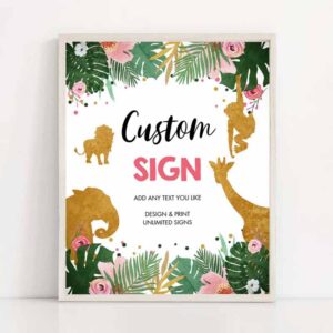 2 editable safari animals custom sign birthday table sign decor jungle green pink girl instant download corjl template 8x10 printable 0016 1