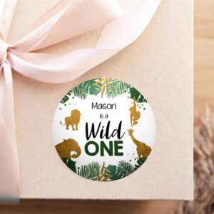 2 editable safari animals wild one tags thank you tag jungle zoo black gold gift favor tag safari round square sticker corjl template 0016 1