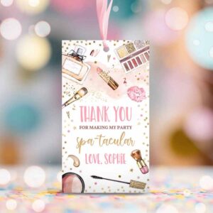 2 editable spa makeup party favour tags glitz and glam birthday party blush pink and gold girly glamour party decorations instant download ks 1
