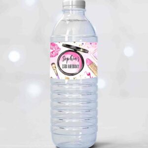 2 editable spa makeup party water labels glitz and glam birthday party pink purple gold girly glamour party decorations instant download ks 1