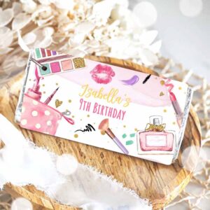 2 editable spa party candy bar wrapper glitz and glam birthday label fashion party makeup girl glamour download corjl template printable 0420 1