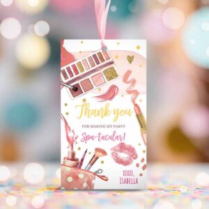2 editable spa party favor tag glamour party thank you tags spa birthday girl make up party glam pink gift tag digital corjl template 0420 1
