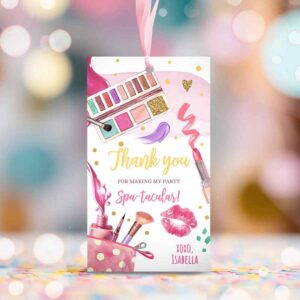 2 editable spa party favor tags glamour party thank you tags spa birthday girl make up party glam pink gift tag digital corjl template 0420 1