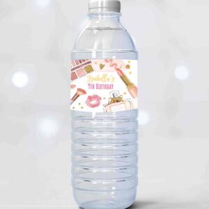 2 editable spa party water bottle label spa birthday party girl glamour glitz and glam makeup party download printable template corjl 0420 1