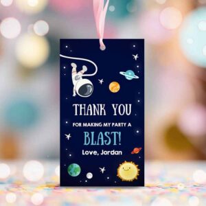 2 editable space astronaut favor tags space birthday thank you tags label rocket gift outer space party shower corjl template printable 0259 1