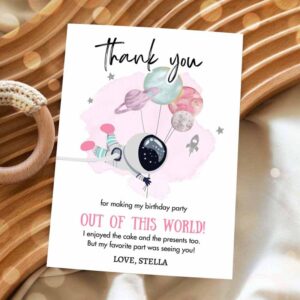 2 editable space birthday thank you card girl space astronaut to the moon galaxy thank you note download printable template digital corjl 0366 1
