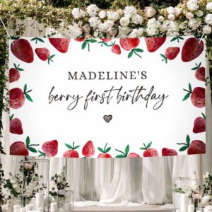 2 editable strawberry berry first backdrop banner strawberry berry first birthday girl strawberries berry sweet download corjl template printable 0399 1