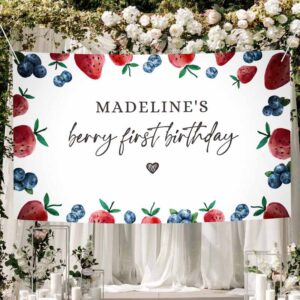 2 editable strawberry blueberry backdrop banner berry first birthday girl strawberries berry sweet download corjl template printable 0399 1