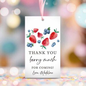 2 editable strawberry blueberry favor tags berry first birthday thank you tags label berry much tags berry sweet template printable corjl 0399 1