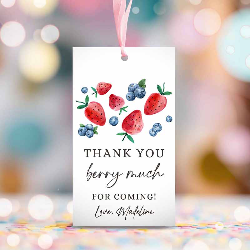 2 editable strawberry blueberry favor tags berry first birthday thank you tags label berry much tags berry sweet template printable corjl 0399 1