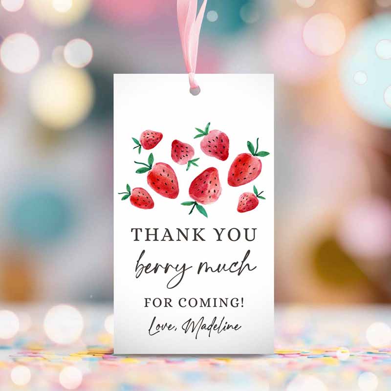 2 editable strawberry favor tags strawberry birthday thank you tags label berry much gift tags berry first sweet template printable corjl 0399 1