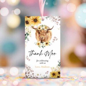2 editable sunflower cow birthday party invite favor tags holy cow im one birthday summer floral farm cow birthday party favors instant download qs 1