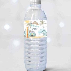 2 editable surf water bottle label the big one party decor surf 1st birthday retro boy surfboard labels instant printable template corjl 0433 1
