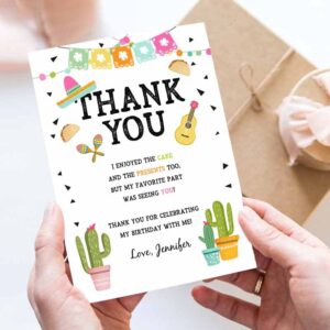 2 editable taco fiesta thank you card birthday party baby bridal shower cactus succulent mexican green pink corjl template printable 0161 1