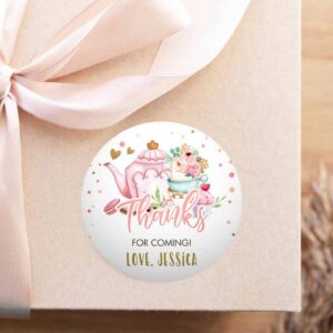 2 editable tea party favor tag sticker baby shower baby is brewing floral pink gold tea for two partea par tea template corjl printable 0349 1
