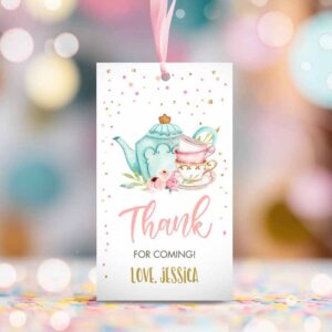 2 editable tea for two favor tag tea birthday thank you tags tea rrific tea party garden floral tea pot gift tag digital corjl template 0349 1